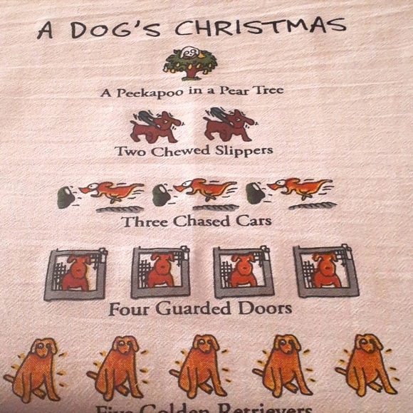 Nwt 12 Days of Christmas A DOGS CHRISTMAS Kitchen Towel 18x26 100% Cotton - Picture 3 of 5